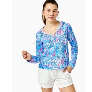 Lilly Pulitzer Zanzibar Blue Boatylicious Kiawah Cropped Hoodie Size XXS